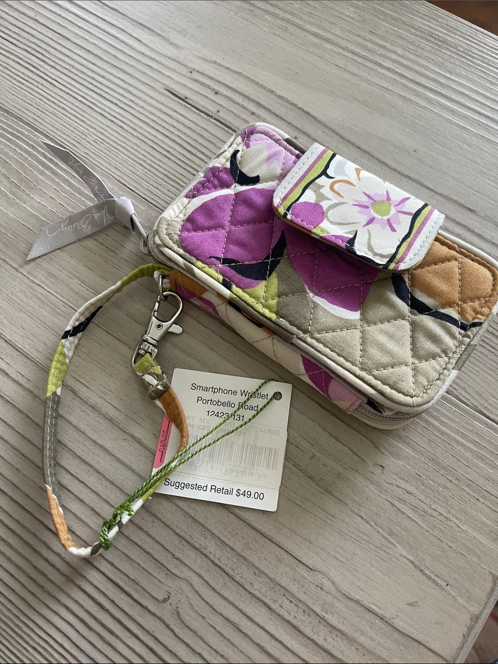 Quilted Floral Smartphone Wristlet in Purple & Cream